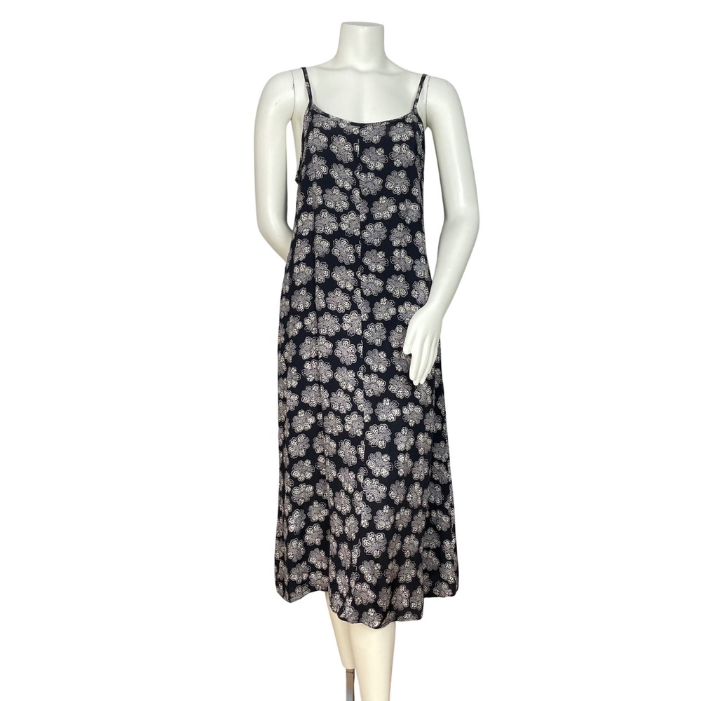 Vintage‎ 90s Slip Dress Women Sleeveless Retro Black White Floral Rayon Summer